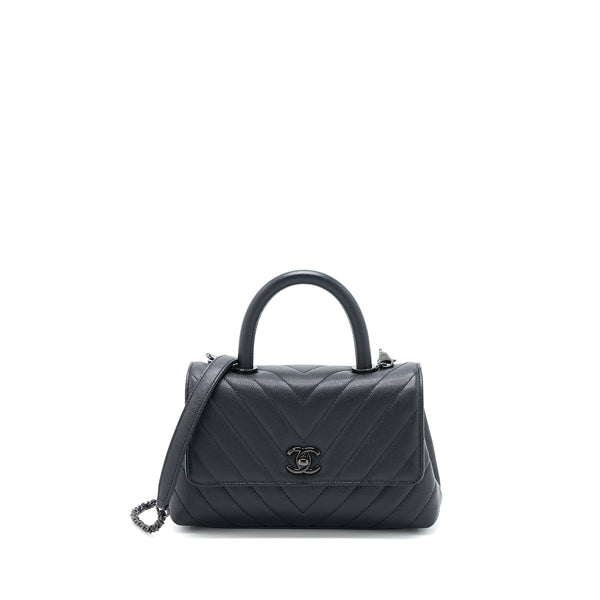 Chanel Small Coco Handle Chevron Caviar So Black with Black Hardware