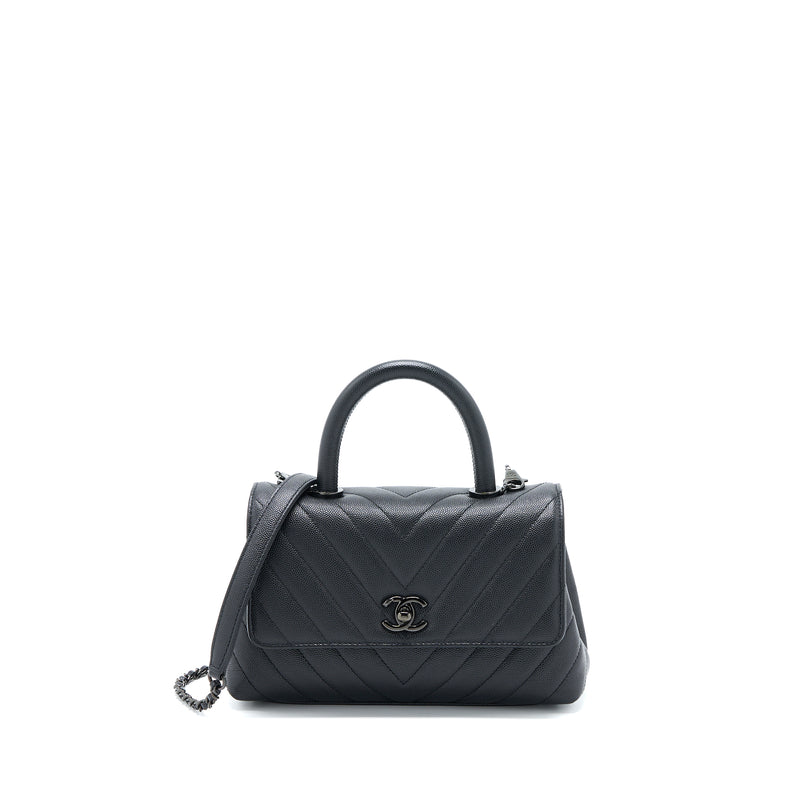 Chanel Small Coco Handle Chevron Caviar So Black with Black Hardware