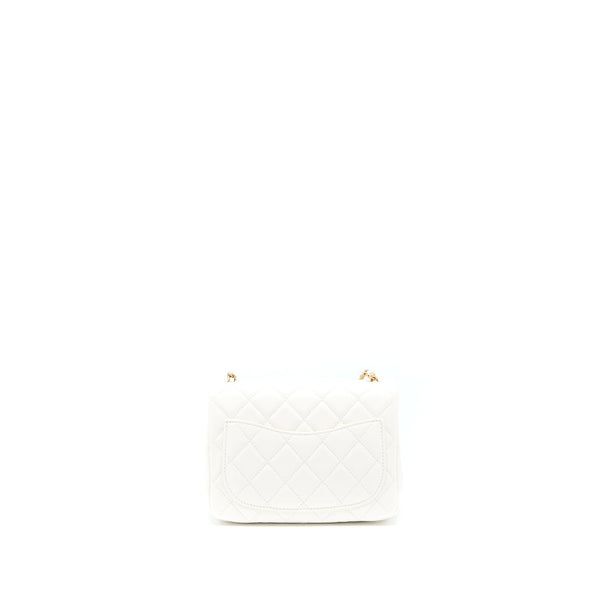 Chanel Pearl Crush Mini Square Flap Bag Lambskin White GHW(Microchip)