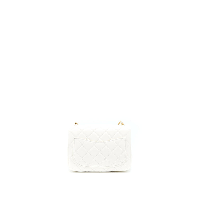 Chanel Pearl Crush Mini Square Flap Bag Lambskin White GHW(Microchip)