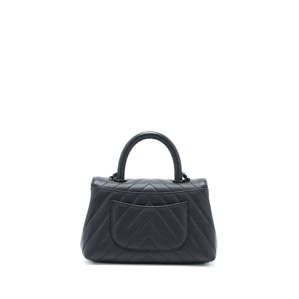Chanel Small Coco Handle Chevron Caviar So Black with Black Hardware