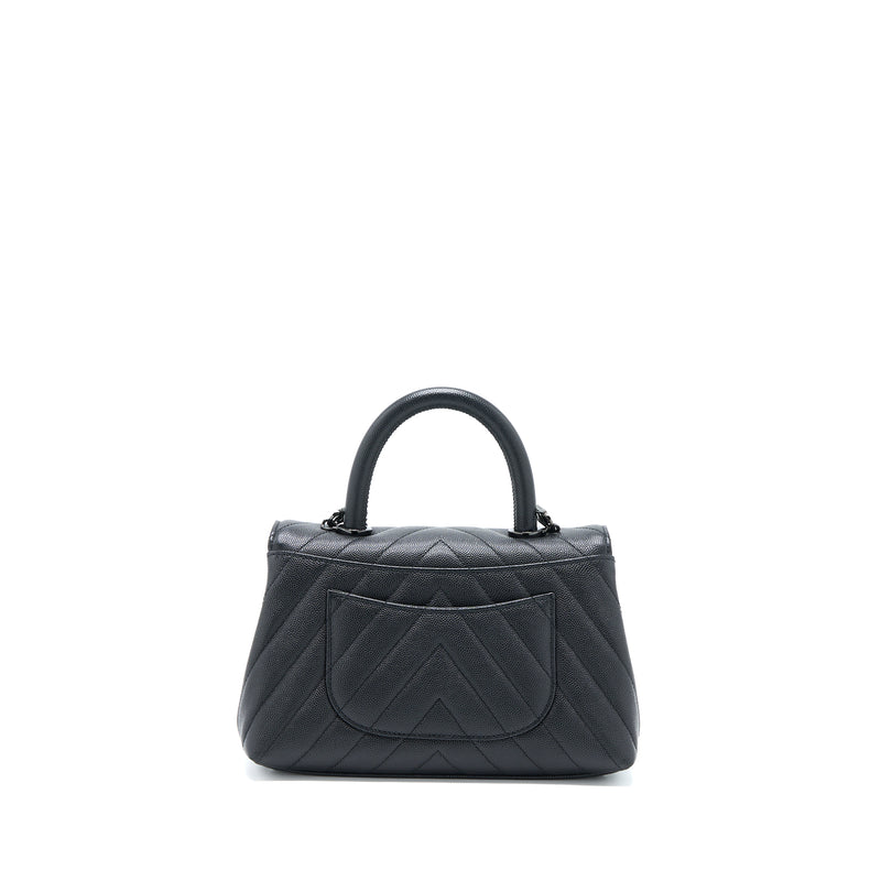 Chanel Small Coco Handle Chevron Caviar So Black with Black Hardware
