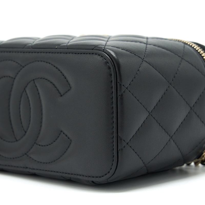 Chanel 22A Top Handle Long Vanity With Chain Lambskin Black LGHW