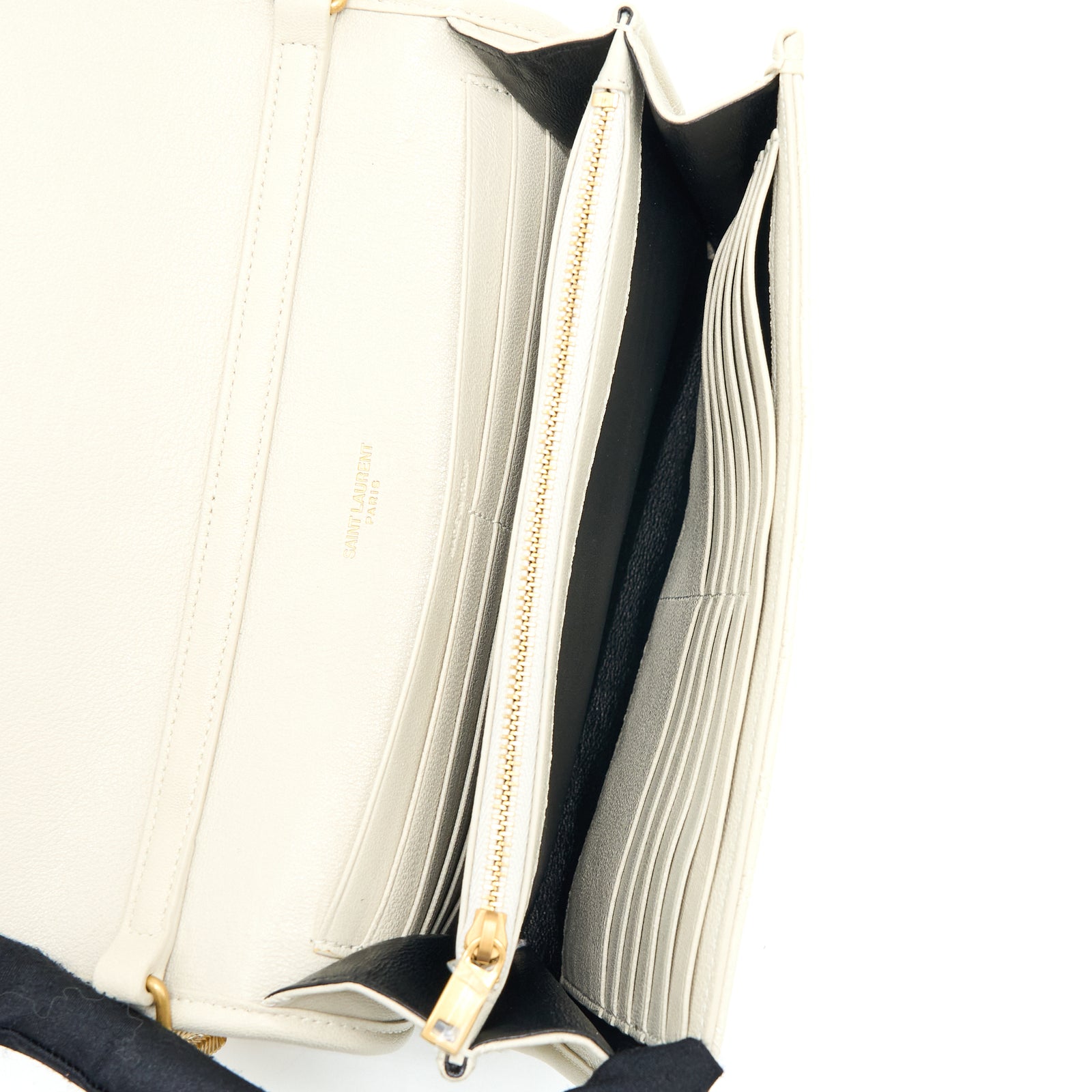 YSL ホワイトクラッチバッグ Yves Saint Laurent White Quilted Lambskin Leather Double Zip