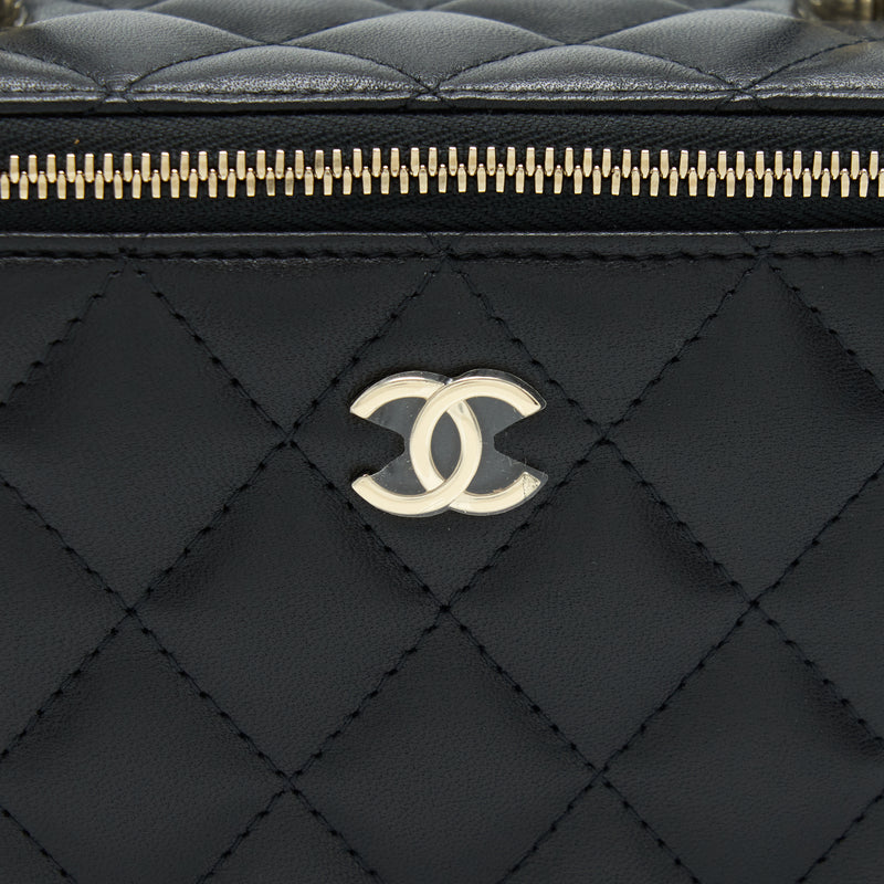 Chanel 22A Top Handle Long Vanity With Chain Lambskin Black LGHW