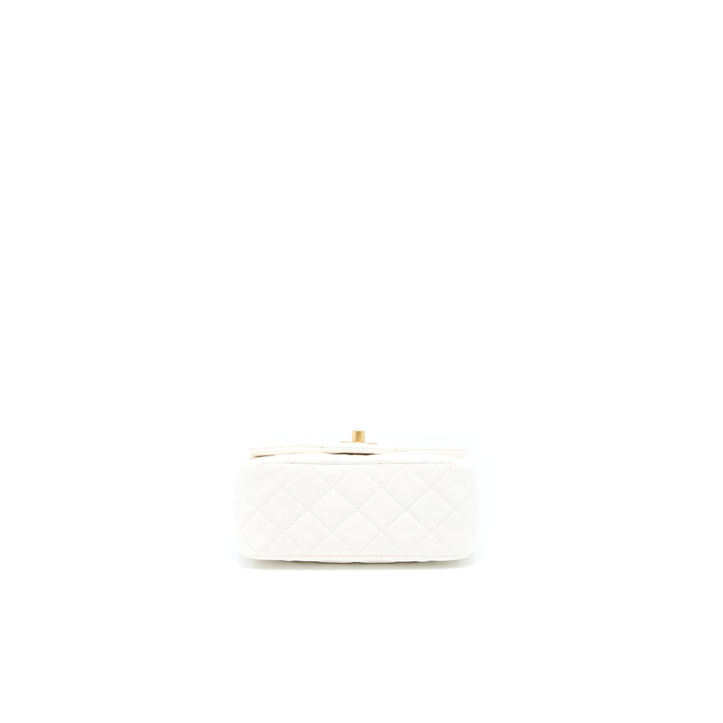 Chanel Pearl Crush Mini Square Flap Bag Lambskin White GHW(Microchip)