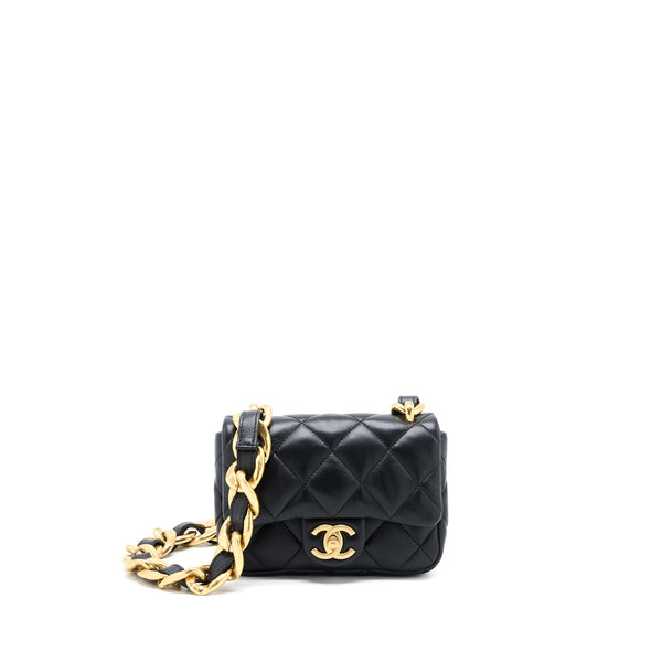 Chanel 22S Giant Chain Flap Shoulder Bag Lambskin Black GHW (Microchip)