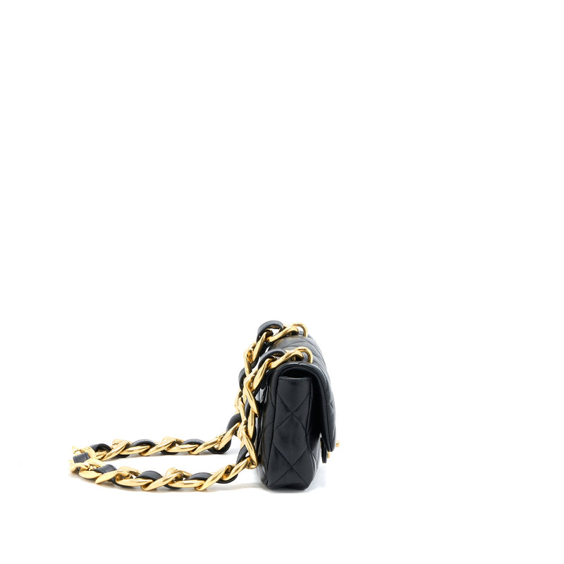 Chanel 22S Giant Chain Flap Shoulder Bag Lambskin Black GHW (Microchip)