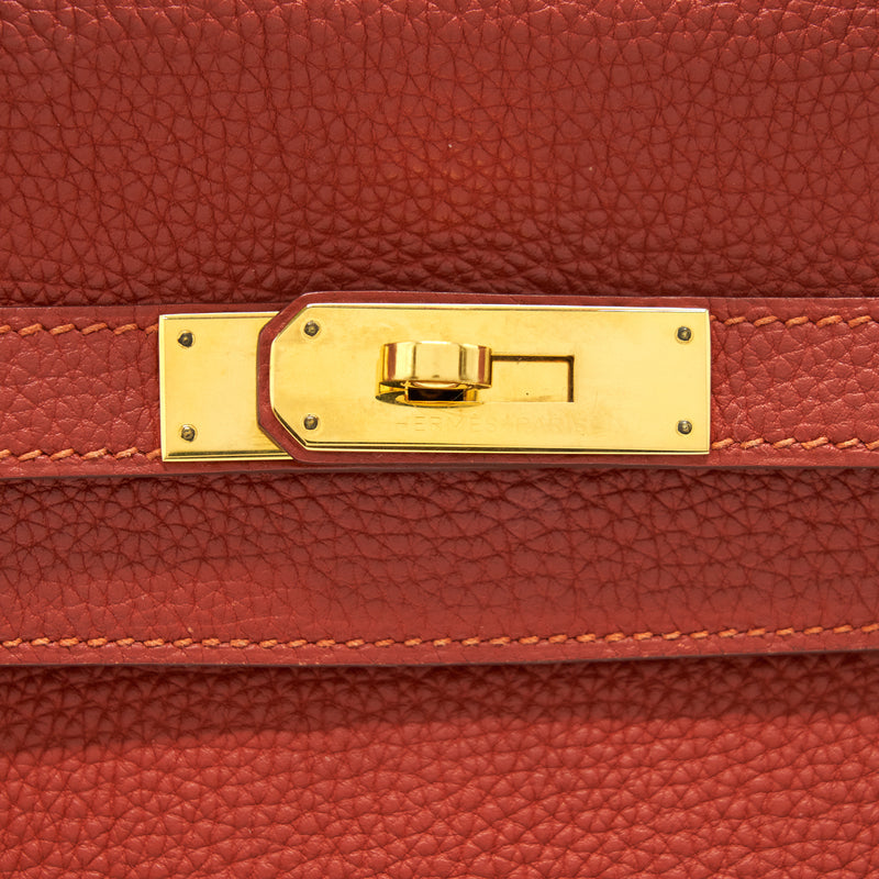 Hermes Kelly 35 Togo Vermillion GHW Stamp Square Q With An Extra Twilly