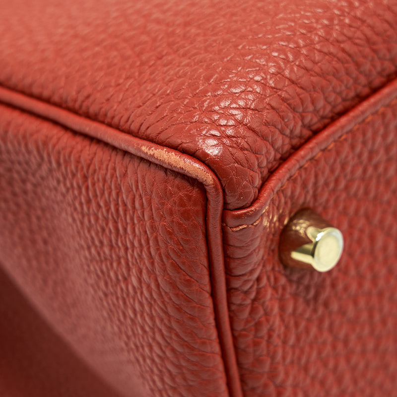 Hermes Kelly 35 Togo Vermillion GHW Stamp Square Q With An Extra Twilly