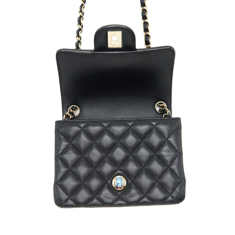 Chanel Mini Square Flap Bag Lambskin Black LGHW (Microchip)