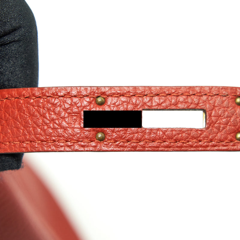Hermes Kelly 35 Togo Vermillion GHW Stamp Square Q With An Extra Twilly
