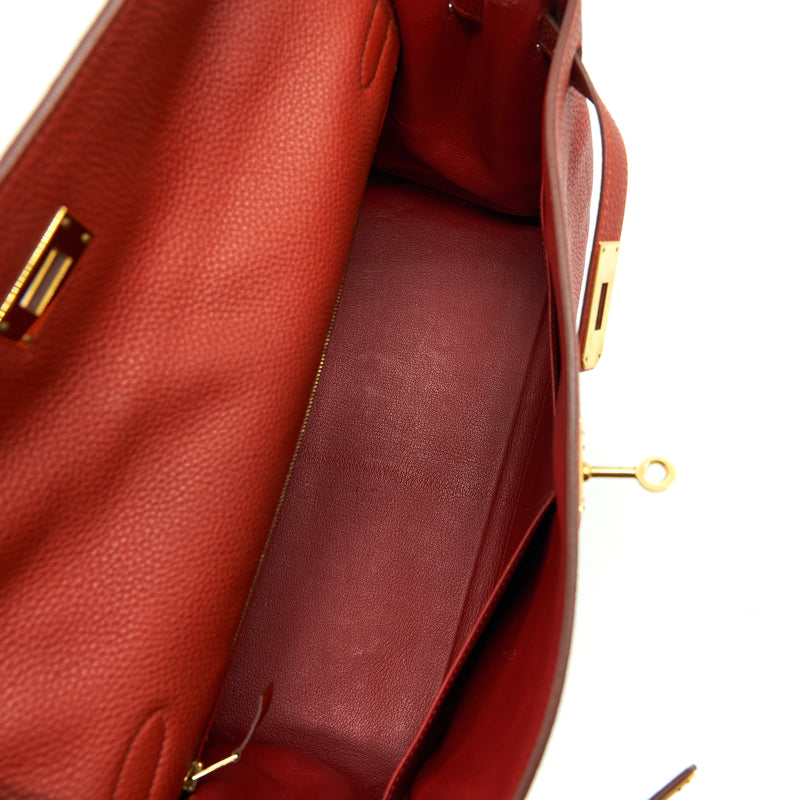 Hermes Kelly 35 Togo Vermillion GHW Stamp Square Q With An Extra Twilly