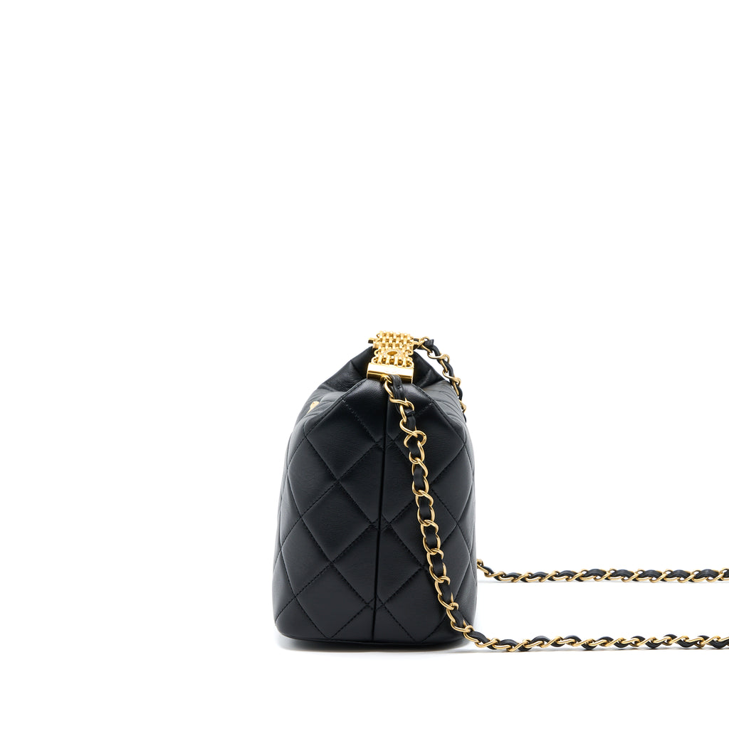 Chanel 22S Detail Handle Hobo Crossbody Bag Lambskin Black GHW(Microch