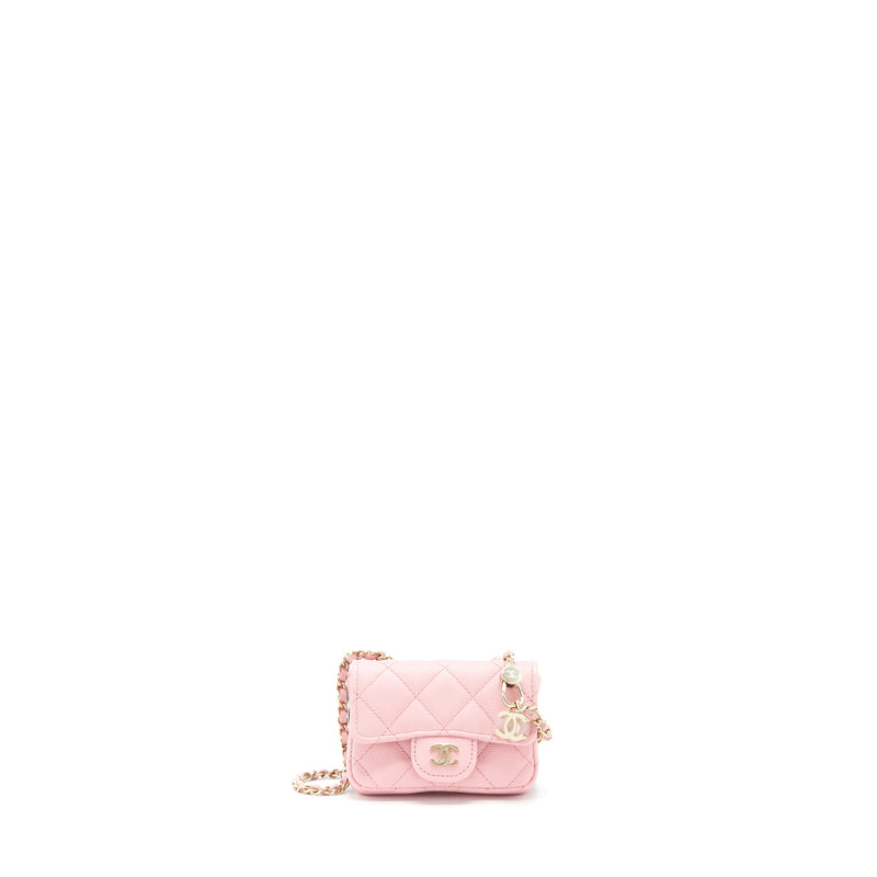 Chanel 22P Mini Flap Belt Bag/Card Holder Caviar Light Pink LGHW