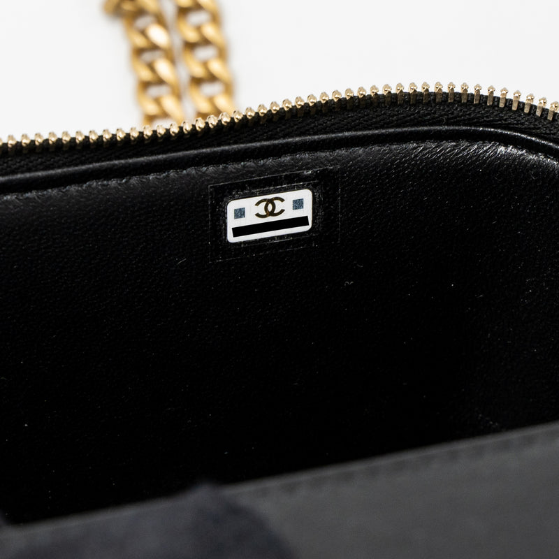 Chanel 22K Gold Pillar Adjustable Chain Long Vanity Lambskin Black Brushed GHW(Microchip)