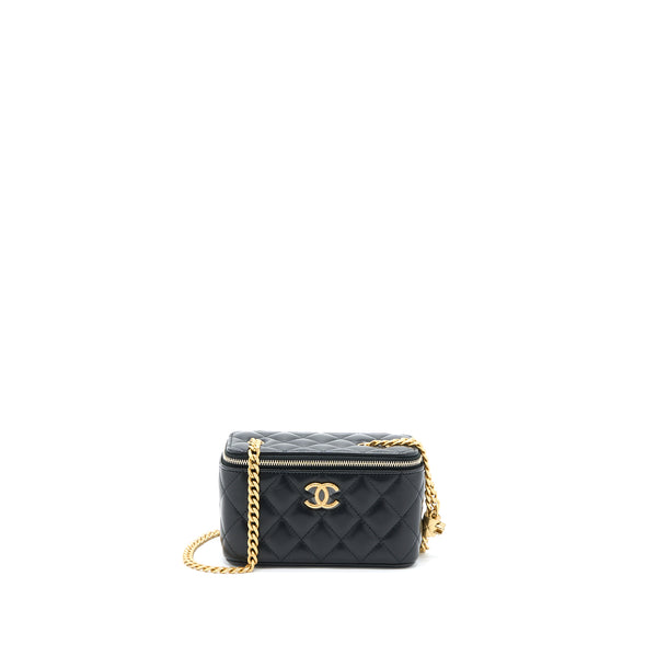 Chanel 22K Gold Pillar Adjustable Chain Flap Bag Lambskin Black Brushe