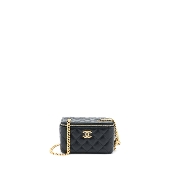 Chanel 22K Gold Pillar Adjustable Chain Long Vanity Lambskin Black GHW