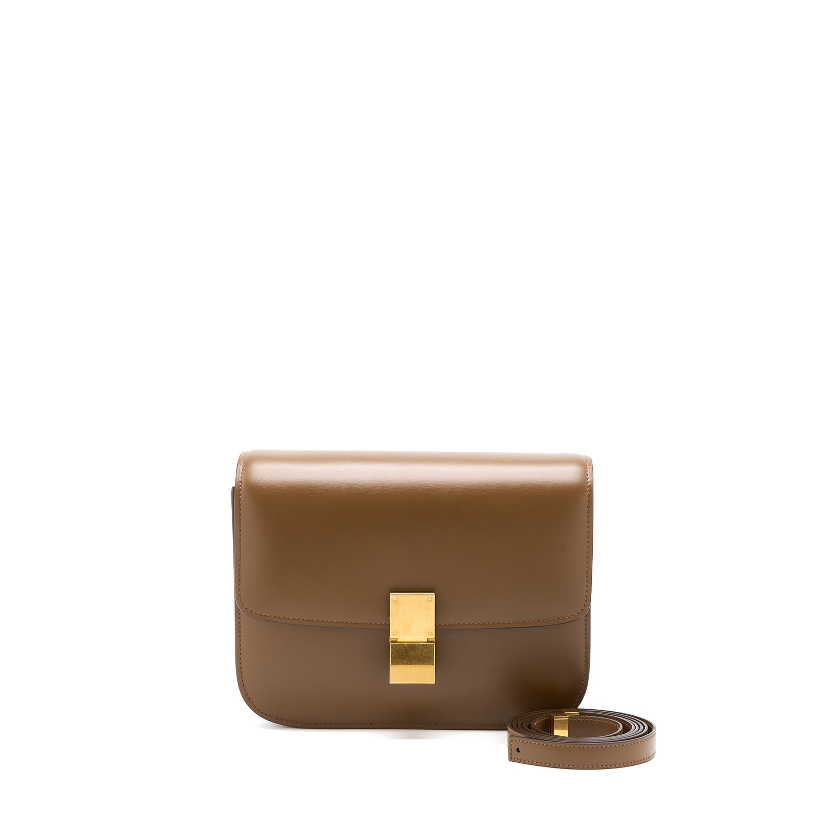 Celine Medium Classic Box Bag Calfskin Caramel Brushed GHW