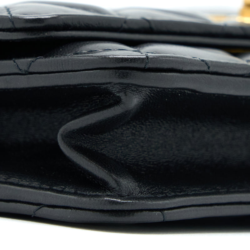 Chanel 22K Gold Pillar Wallet On Chain Lambskin Black Brushed GHW(Microchip)