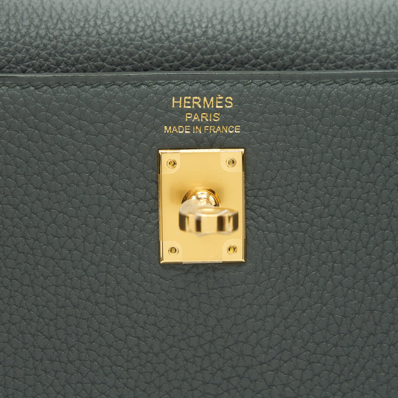 Brand New Hermes Kelly 25 Togo Retourne Gold on Gold Stamp U Full Set
