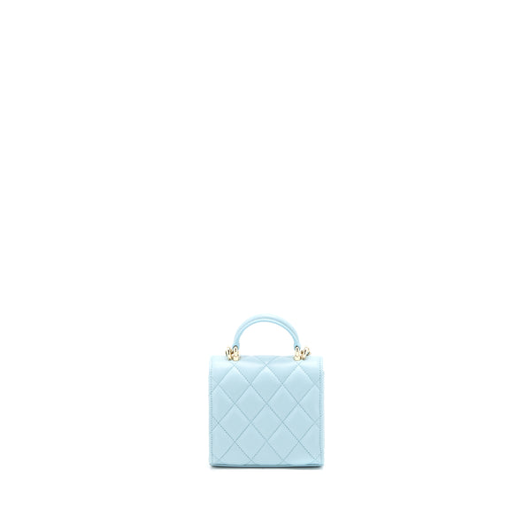 Chanel Top Handle Mini Flap Bag Lambskin Light Blue LGHW