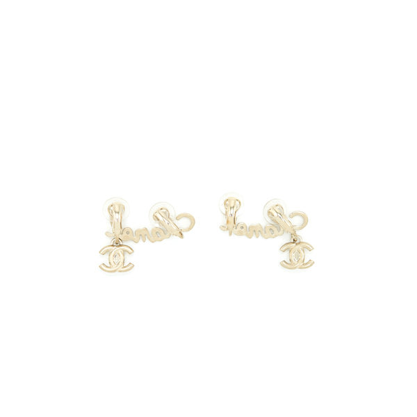 Chanel Letter And CC Drop Ear Clip Light Gold Tone