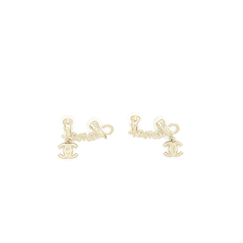 Chanel Letter And CC Drop Ear Clip Light Gold Tone