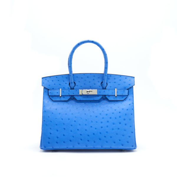 Hermes birkin 30 Ostrich 07 Bleuet SHW stamp D