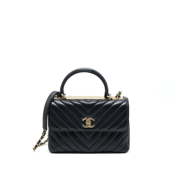 Chanel Chevron Trendy CC Top Handle Flap Bag Lambskin Black LGHW