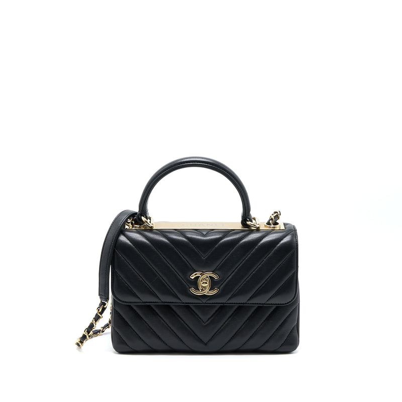 Chanel Chevron Trendy CC Top Handle Flap Bag Lambskin Black LGHW