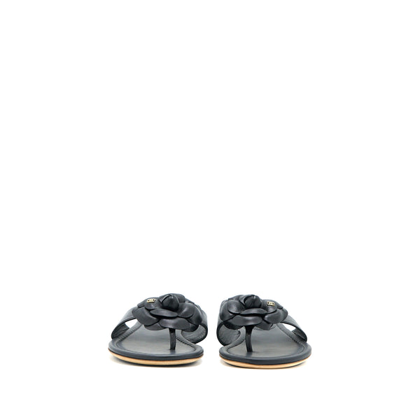 Chanel Size 36 Camelia Sandal Black Gold Tone