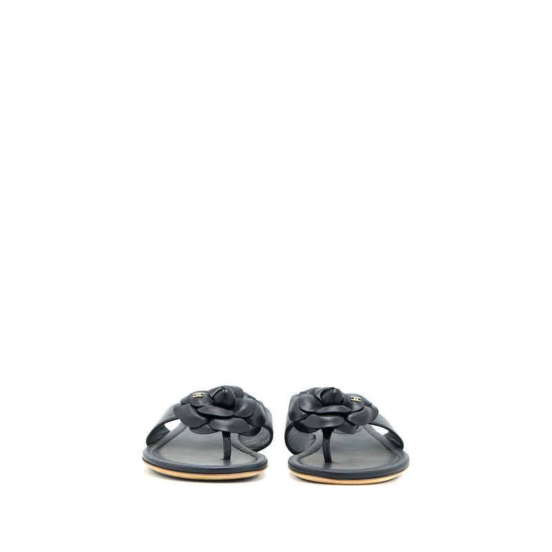 Chanel Size 36 Camelia Sandal Black Gold Tone