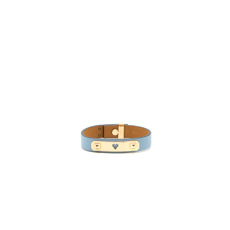 Hermes Size T2 As De Coeur Bracelet Swift Blue Lin Rose Gold Tone