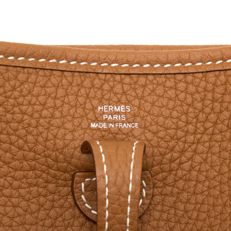 Hermes Mini Evelyn Clemence Gold with Gold-Blanc Strap SHW Stamp B