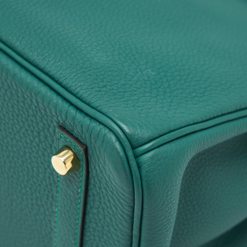 Hermes Malachite Emerald Green 30cm Birkin Gold GHW Satchel Bag