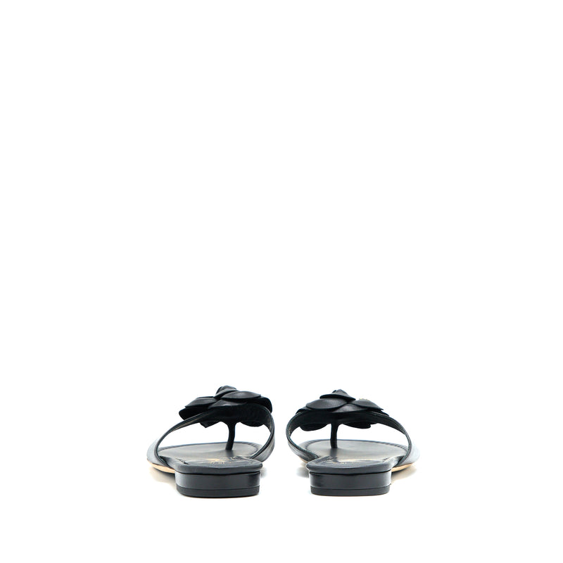 Chanel Size 36 Camelia Sandal Black Gold Tone