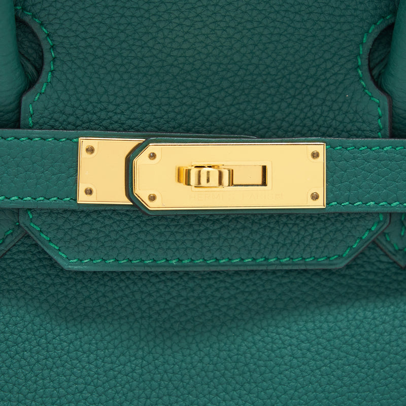 Hermes Malachite Emerald Green 30cm Birkin Gold GHW Satchel Bag