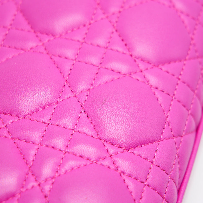 DIOR LARGE LADY DIOR LAMBSKIN BAG IN HOT PINK