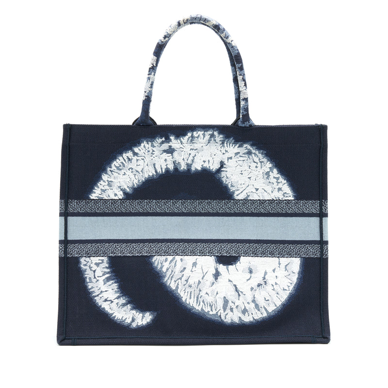 Dior Limited Edition Book Tote Dark Blue Denim Pattern