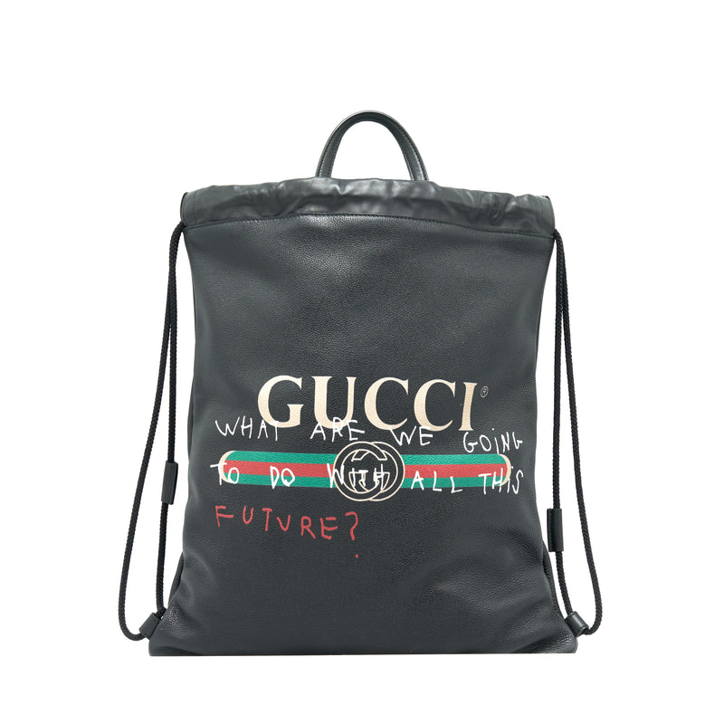 Gucci Logo Printed Drawstring Backpack Black