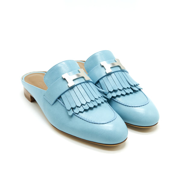 Hermes Rivoli Cherve Mule Blue Size38