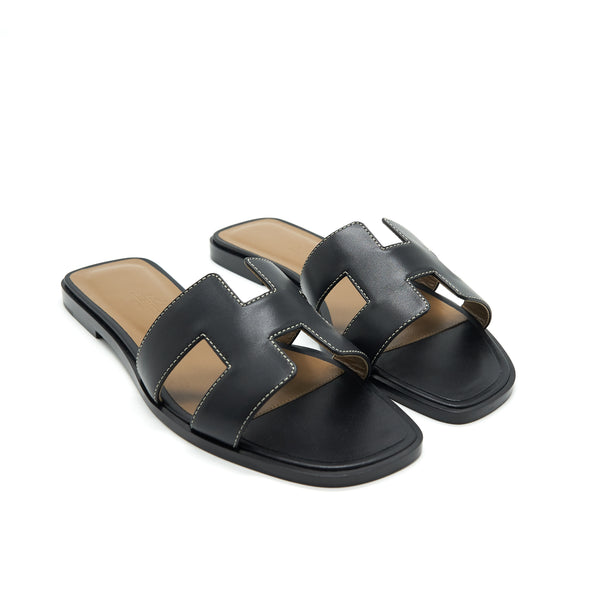 Hermes Oran Sandals Black Size38