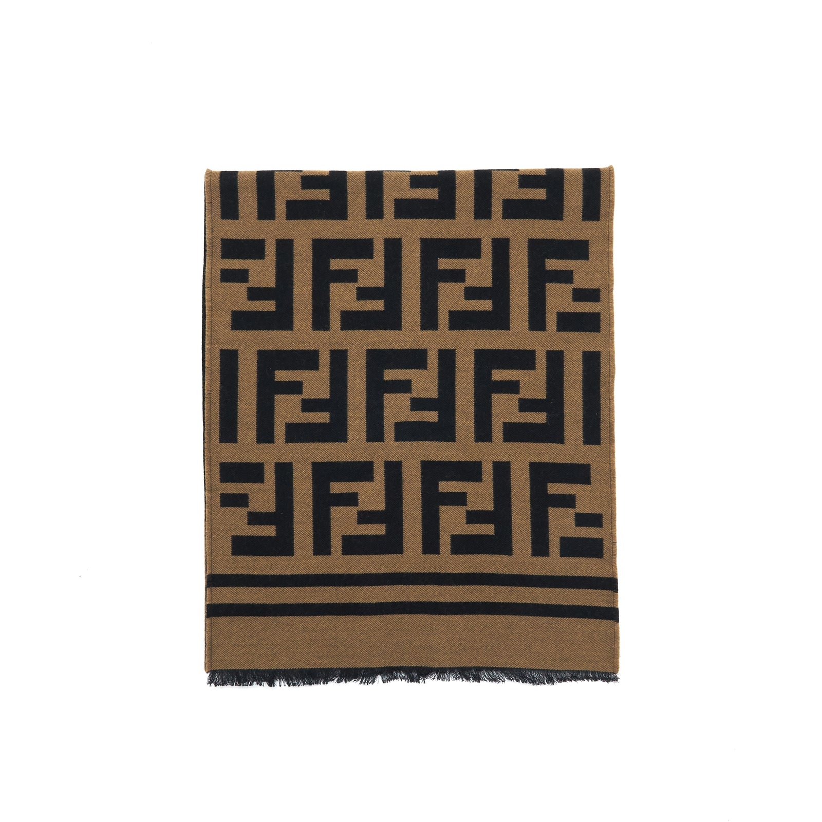 Fendi FF Logo Scarf Wool and Silk Scarf Caramel