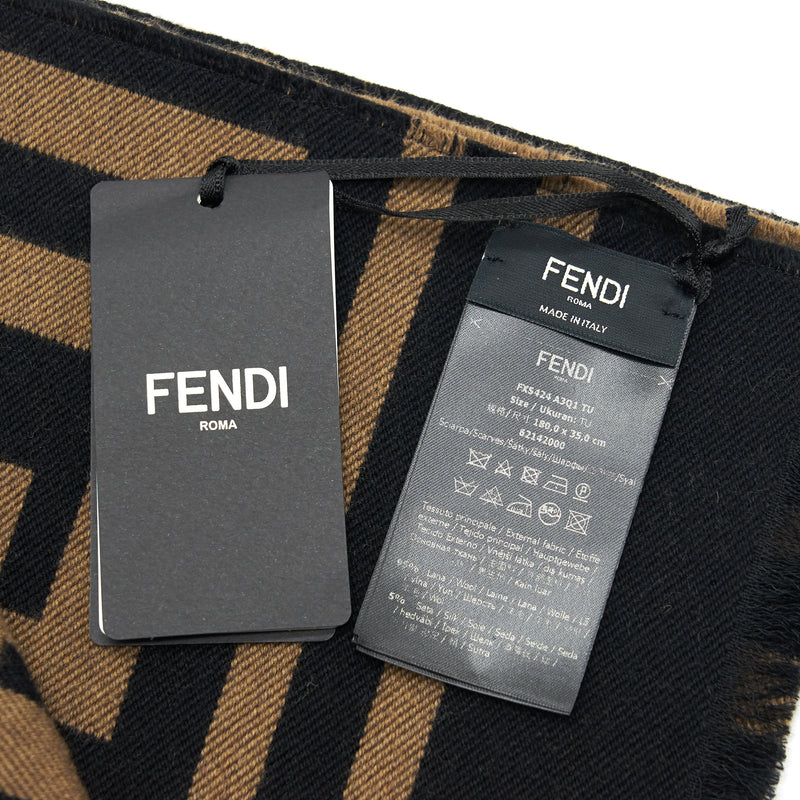 Fendi FF Logo Scarf Wool and Silk Scarf Caramel