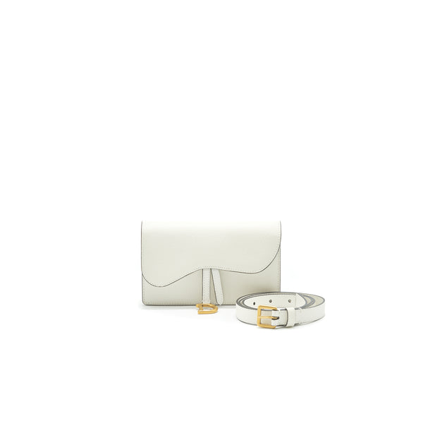 Dior Grained Calfskin Saddle Belt Pouche White GHW