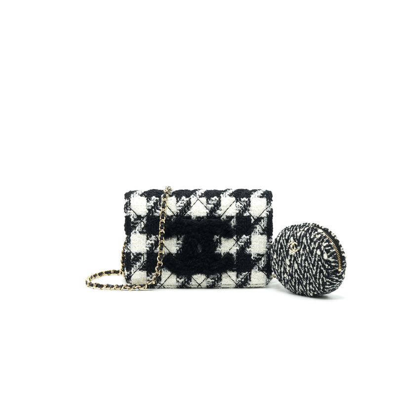 Chanel Houndstooth Tweed Wallet On Chain Black/ White