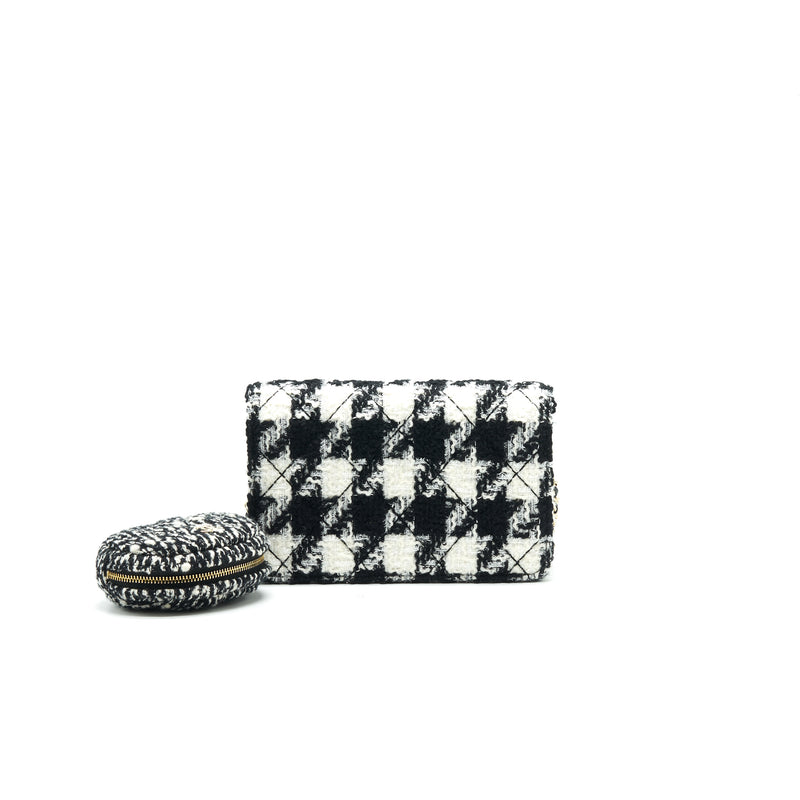 Chanel Houndstooth Tweed Wallet On Chain Black/ White