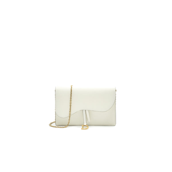 Dior saddle Pouch with Chain White GHW