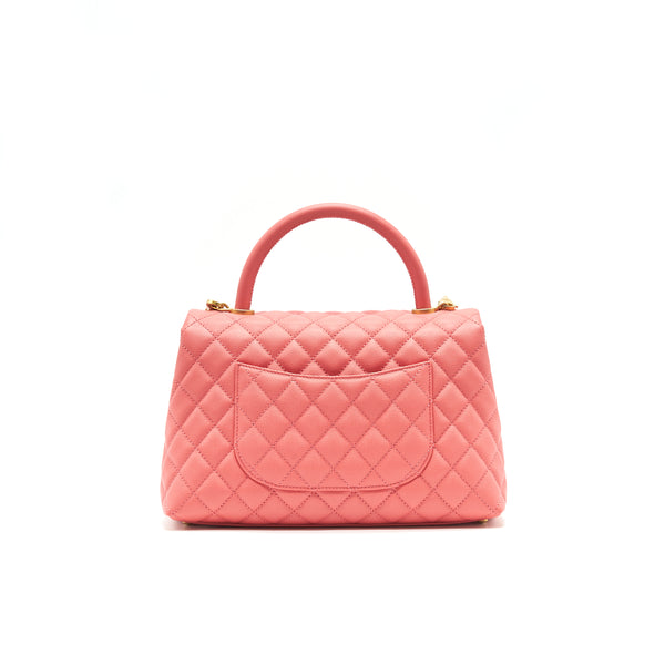 CHANEL SMALL COCO HANDLE FLAP BAG GRAINED CALFSKIN IN CORAL PINK GHW